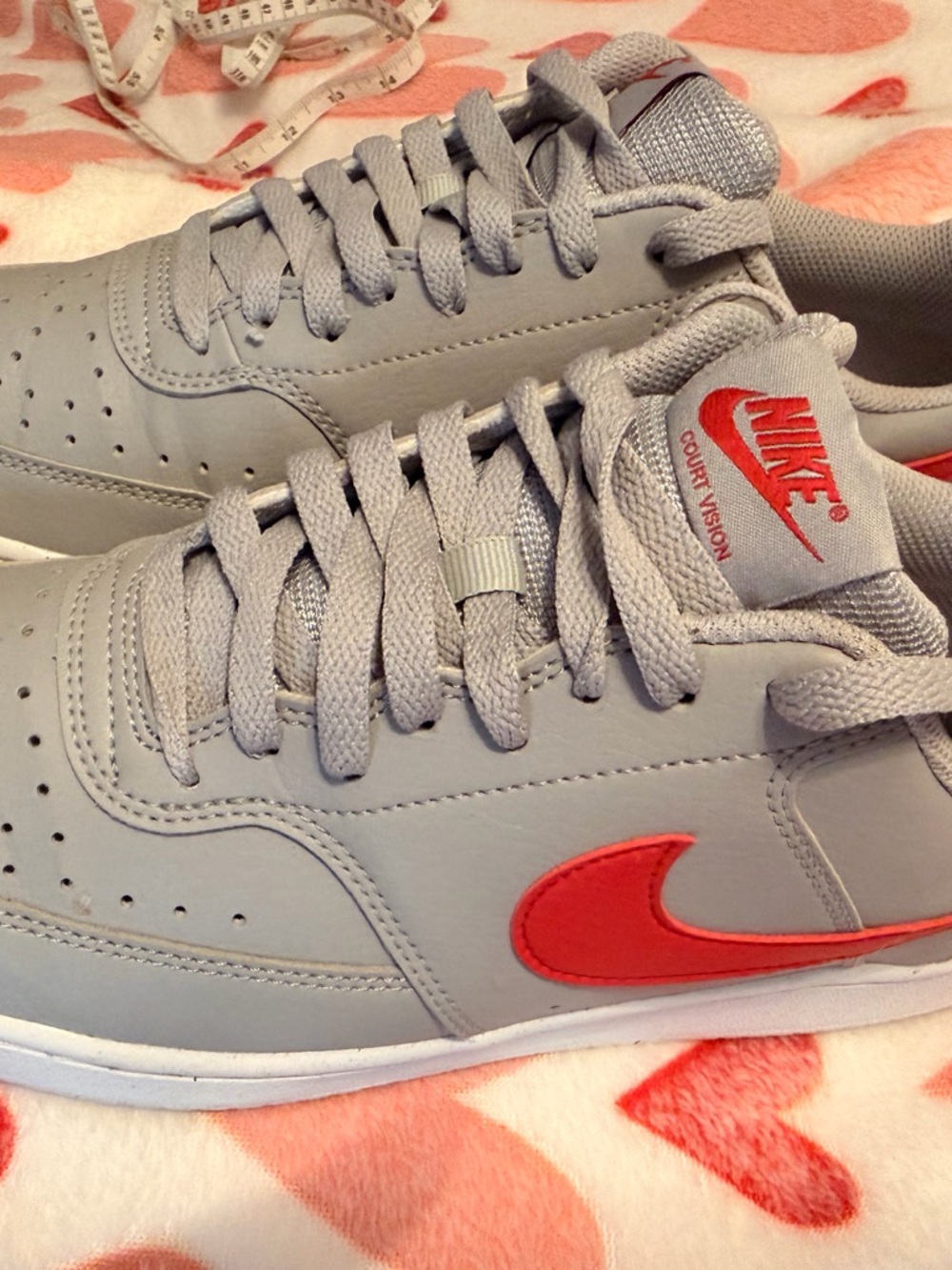 Nike Court Vision Low Sneakers - Light Gray with Red Accents - Picture 3 of 5